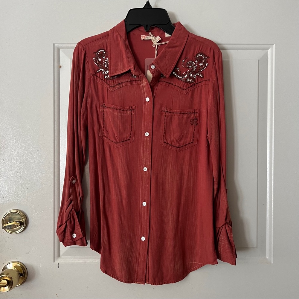 NWT Girls Miss Me Western Embellished Shirt